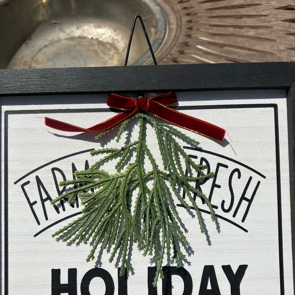 Farm Fresh Holiday Greens wood Sign - Black and White